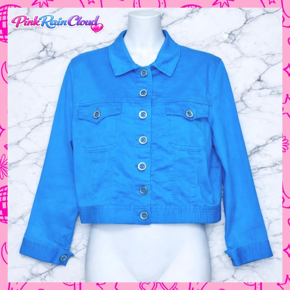 JPR Blue Button Up Y2K Crop Stretch Jacket Womens M